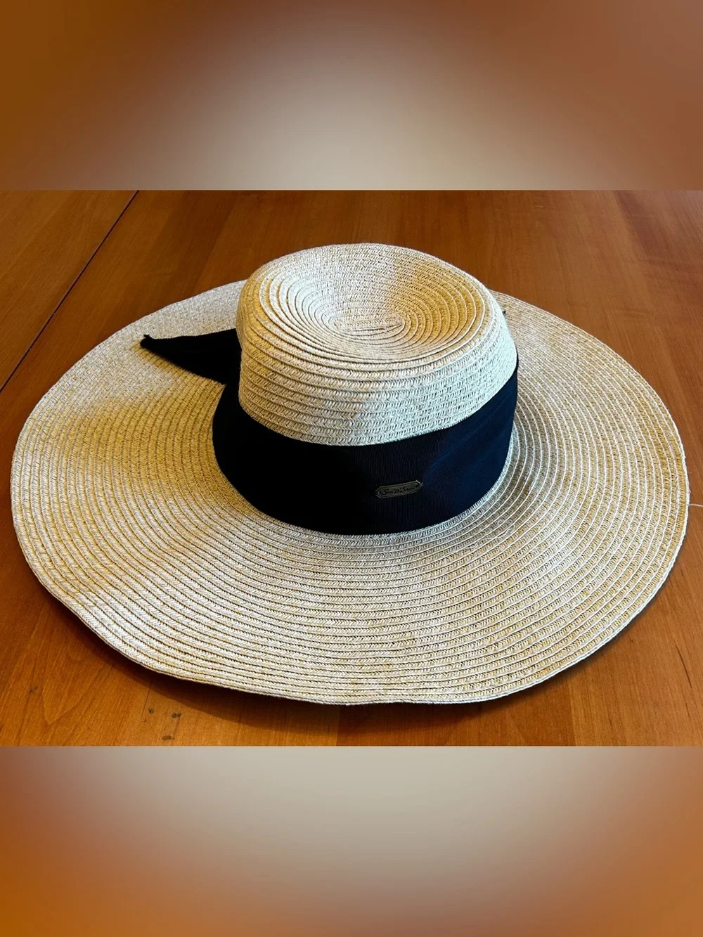 Wide-Brim Straw Sun Hat with Black Band